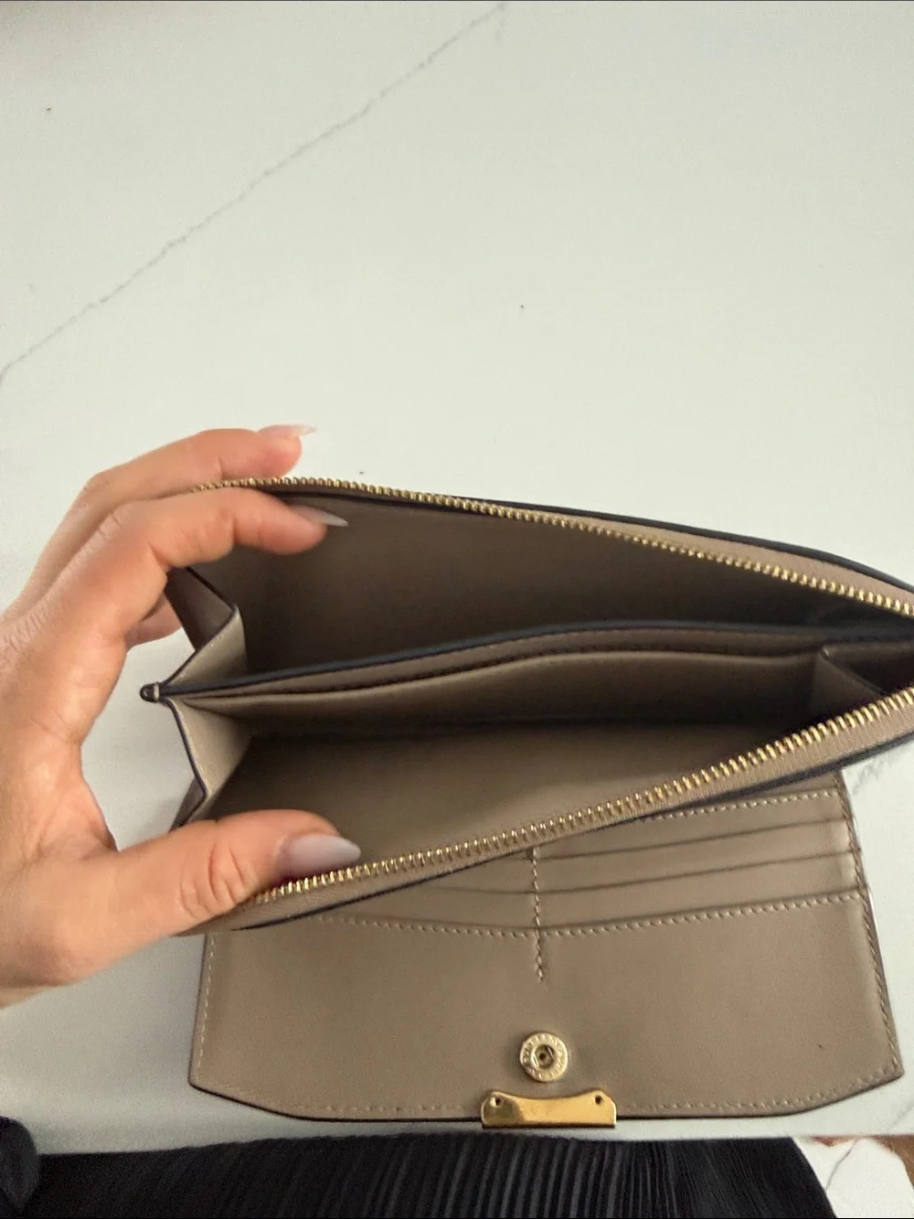 Burberry Taupe Leather Zip Continental Wallet with Gold Plaque